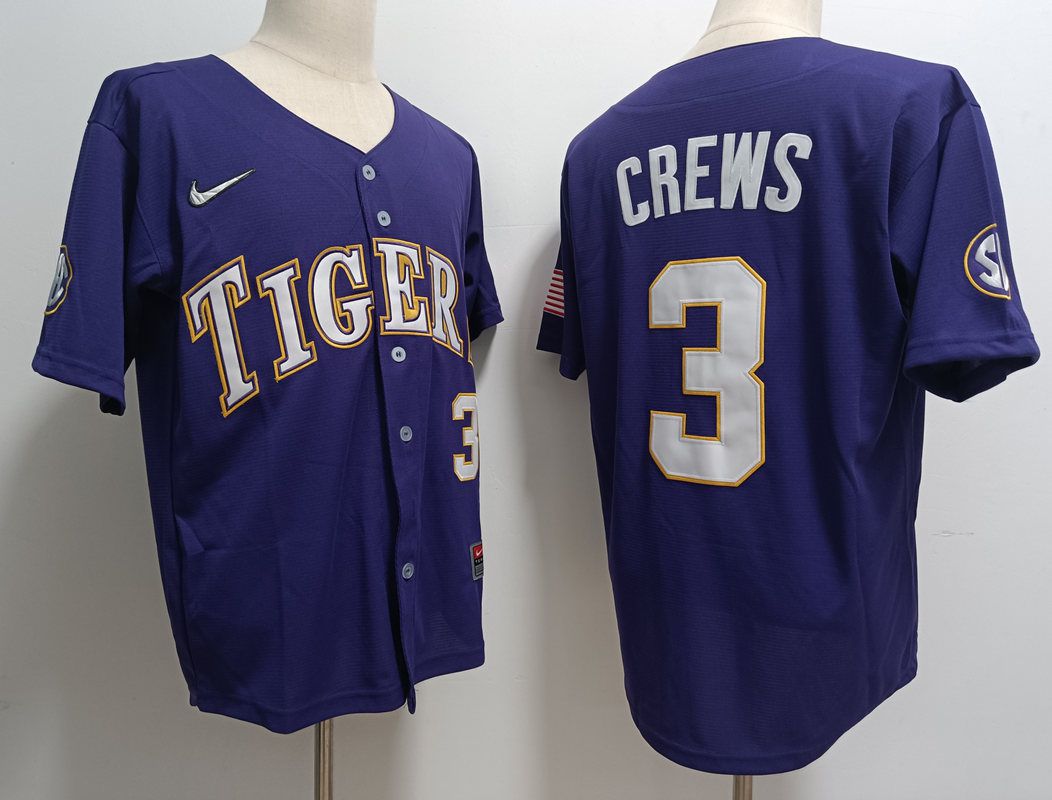 Men LSU Tigers #3 Crews Purple Nike 2025 NCAA Jersey->ncaa teams->NCAA Jersey